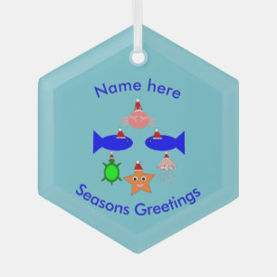 Christmas Sea Creatures Custom Glass Ornament