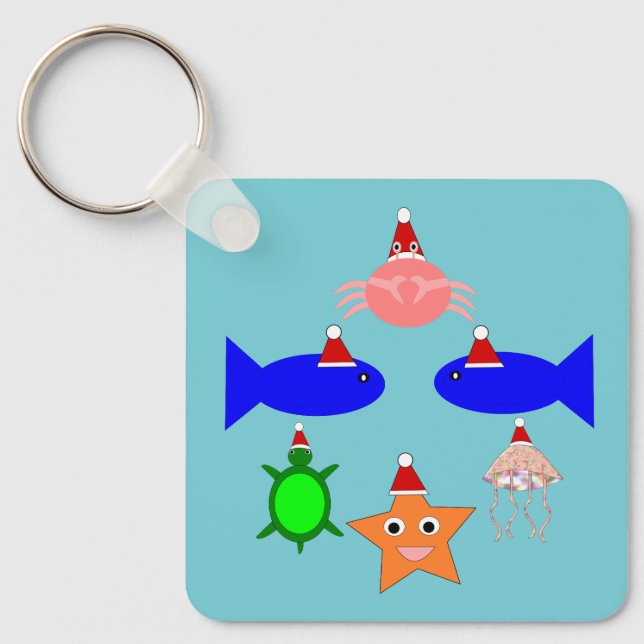 Christmas Sea Creatures Custom Keychain (Front)