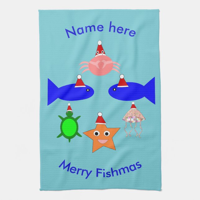 Christmas Sea Creatures Kitchen Towel (Vertical)