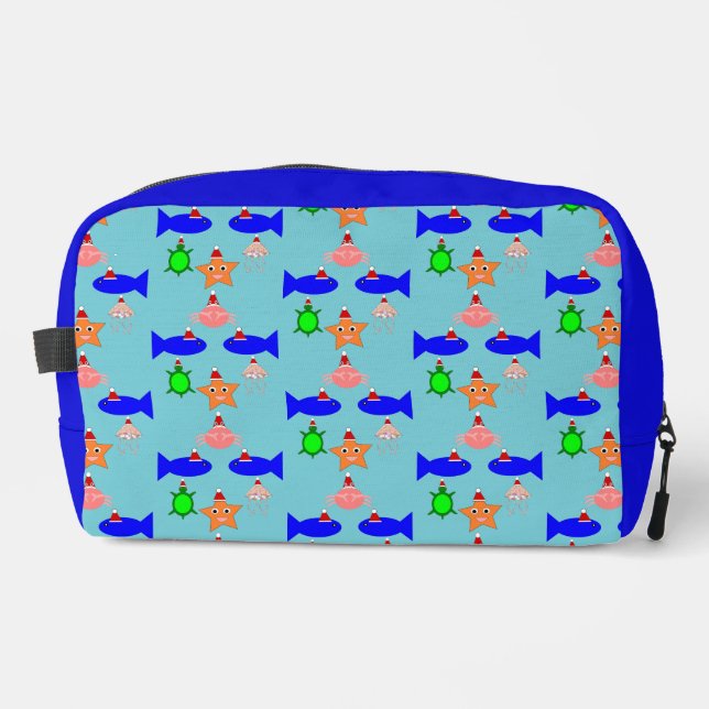 Christmas Sea Creatures Patterned Dopp Kit (Front)