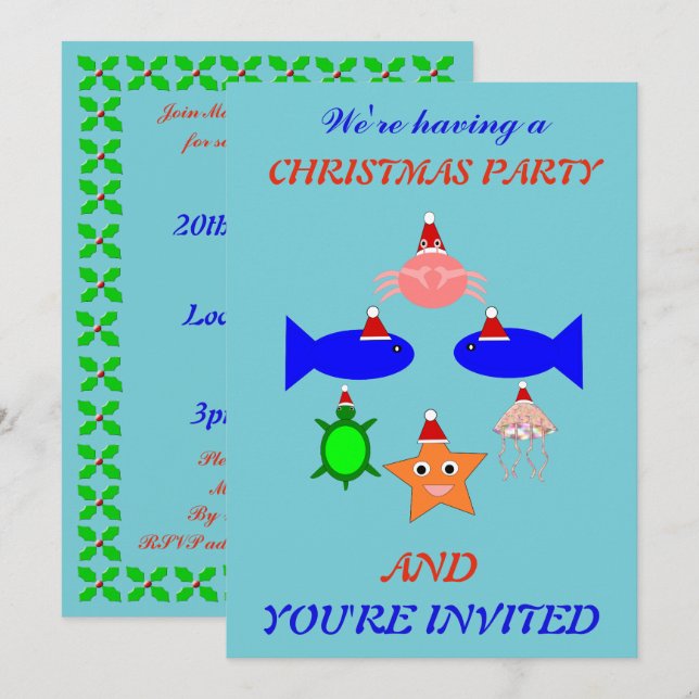 Christmas Sea Creatures Personalized Invitation (Front/Back)