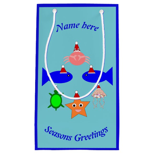Christmas Sea Creatures Personalized Small Gift Bag (Front)