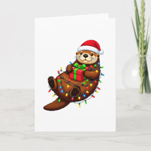 : Christmas Sea Otter Enhydra Lutris Santa Hat   Card