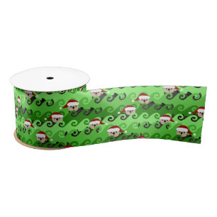 Christmas Sea Otters Green Waves Satin Ribbon