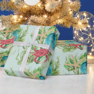 Christmas Sea Scene With Island Life Ornament Wrapping Paper