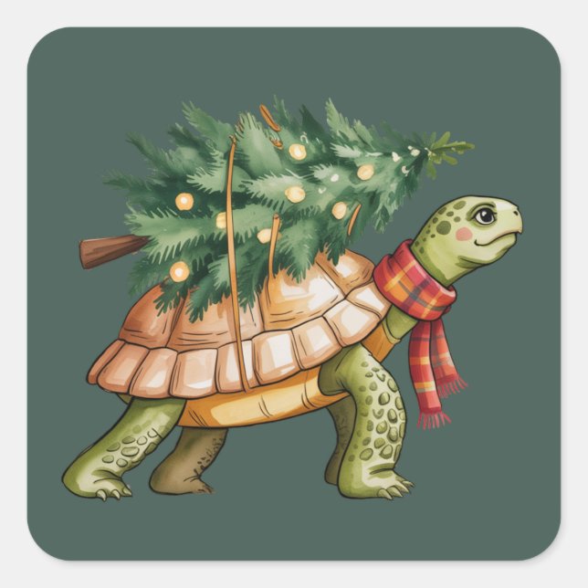 Christmas Sea Turtle Lover Gift Xmas Tree Holiday Square Sticker (Front)