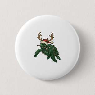 Christmas Sea Turtle Reindeer Vintage Engraving De 2 Inch Round Button