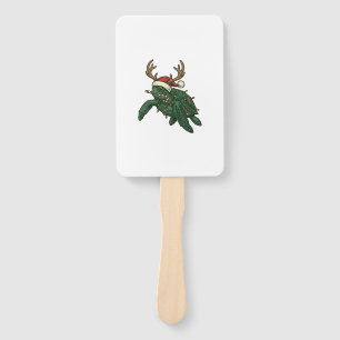 Christmas Sea Turtle Reindeer Vintage Engraving De Hand Fan