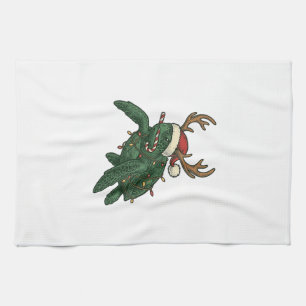 Christmas Sea Turtle Reindeer Vintage Engraving De Kitchen Towel