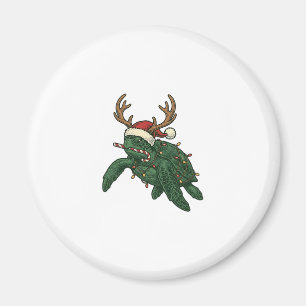 Christmas Sea Turtle Reindeer Vintage Engraving De Magnet