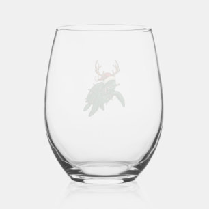 Christmas Sea Turtle Reindeer Vintage Engraving De Stemless Wine Glass
