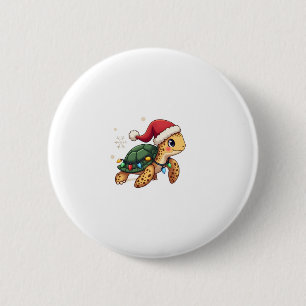 Christmas Sea Turtle Santa Xmas Men Women Boys Gir 2 Inch Round Button
