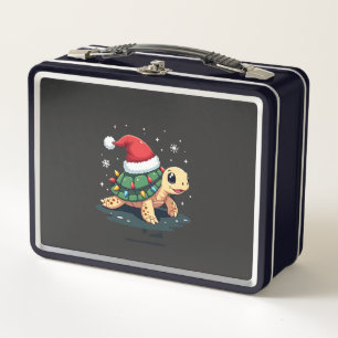 Christmas Sea Turtle Santa Xmas Men Women Boys Gir Metal Lunch Box