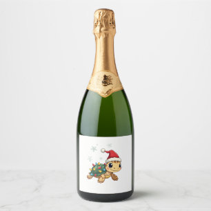 Christmas Sea Turtle Santa Xmas Men Women Boys Gir Sparkling Wine Label