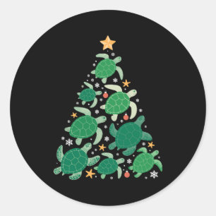 Christmas Sea Turtle Tree Star Starfish Snowflakes Classic Round Sticker