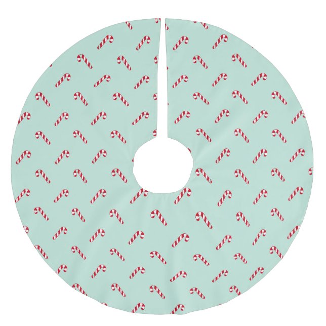 Christmas seafoam mint green red candy cane cute brushed polyester tree skirt (Front)
