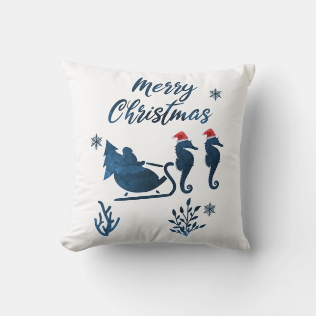 Christmas Seahorse Throw Pillow (Front)