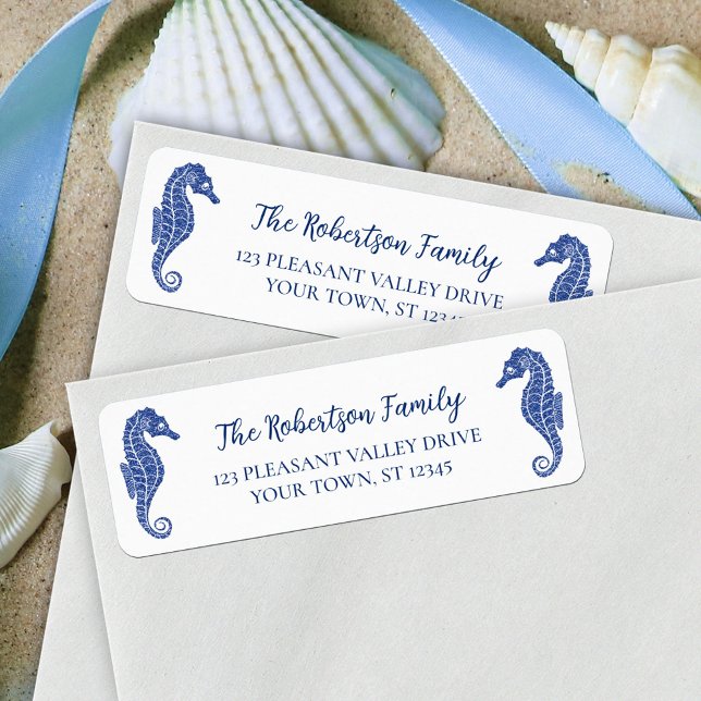 Christmas Seahorses Navy Glitter Return Address (Creator Uploaded)