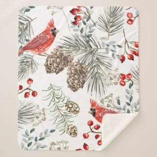 Christmas seamless pattern, cardinal birds, red be sherpa blanket
