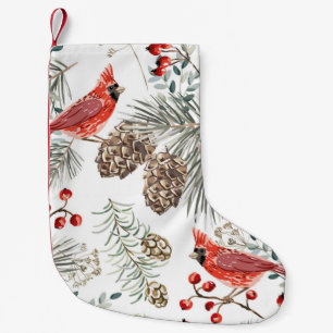 Christmas seamless pattern, cardinal birds, red be small christmas stocking