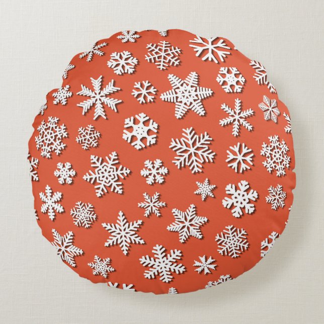 Christmas seamless pattern of snowflakes with shad round pillow (Front)