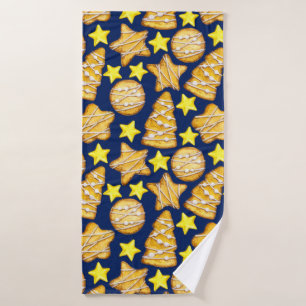 Christmas seamless pattern of sweets and yellow st bath towel