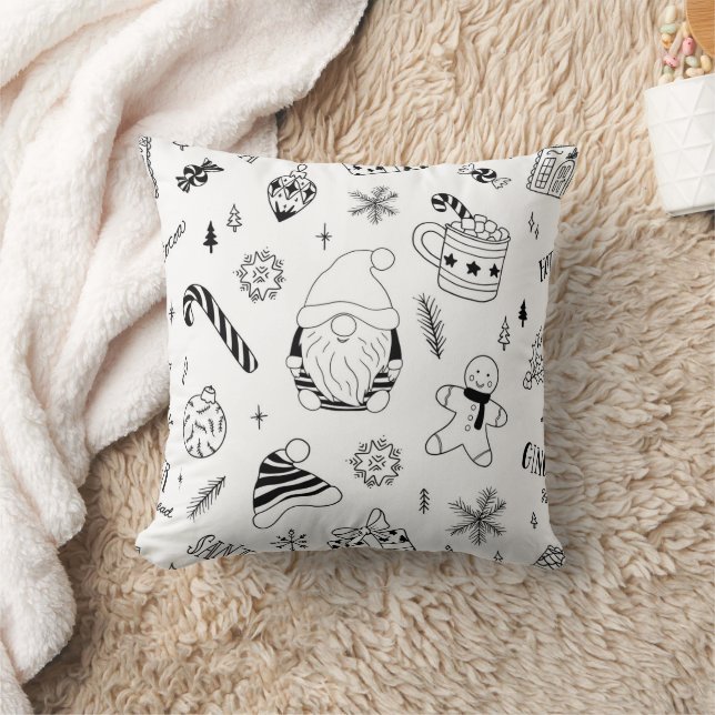 Christmas seamless pattern outline  throw pillow (Blanket)