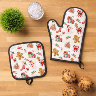 Christmas Seamless Pattern Oven Mitt & Pot Holder Set