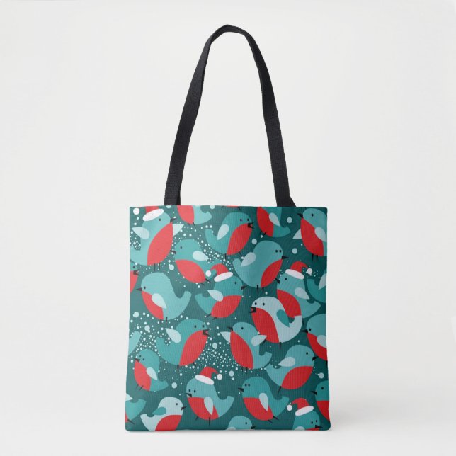 Christmas Seamless Pattern with Bullfinch Birds Tote Bag (Front)
