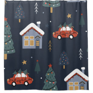 Christmas seamless pattern with christmas tree,car