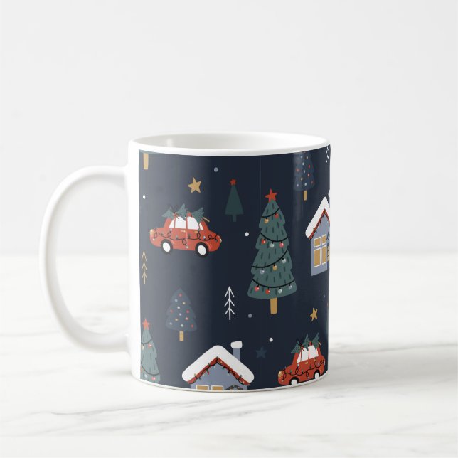 Christmas seamless pattern with christmas tree,car coffee mug (Left)