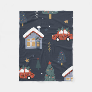 Christmas seamless pattern with christmas tree,car fleece blanket