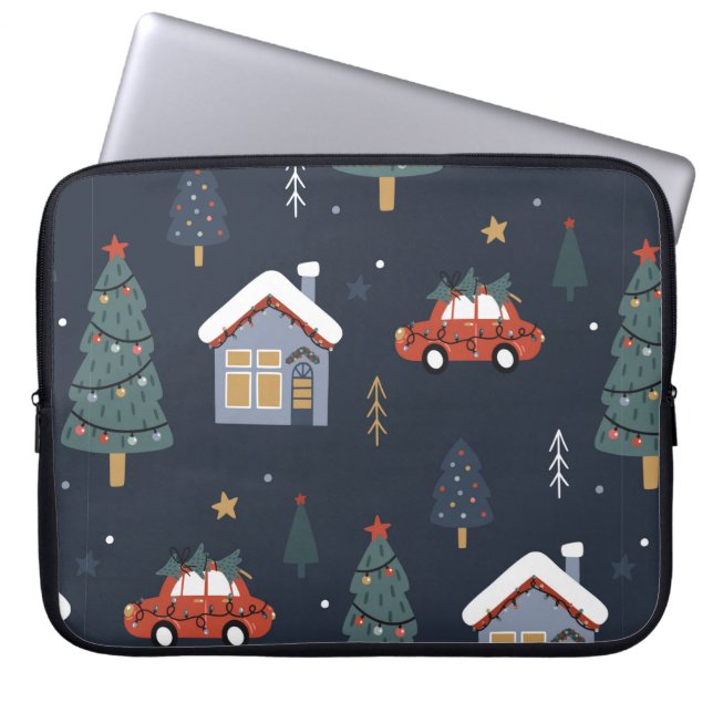 Christmas seamless pattern with christmas tree,car laptop sleeve (Front)