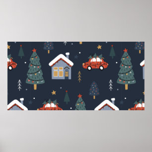 Christmas seamless pattern with christmas tree,car poster