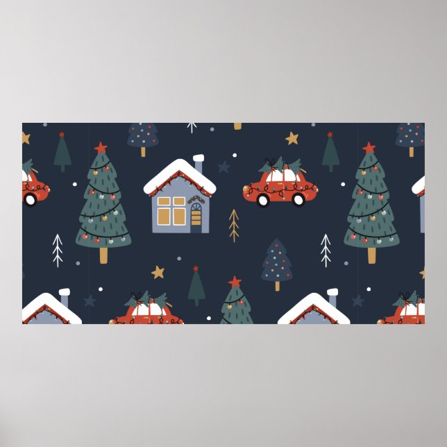 Christmas seamless pattern with christmas tree,car poster (Front)