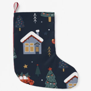 Christmas seamless pattern with christmas tree,car small christmas stocking