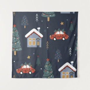 Christmas seamless pattern with christmas tree,car tapestry