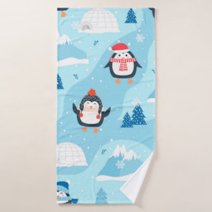 christmas seamless pattern with penguin bath towel
