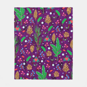 Christmas seamless pattern with pine cones, fir br fleece blanket