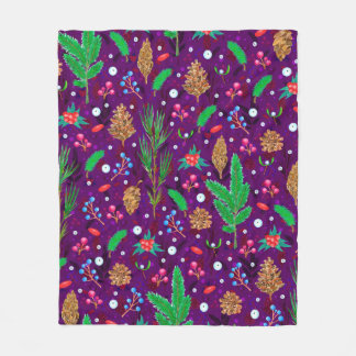 Christmas seamless pattern with pine cones, fir br fleece blanket