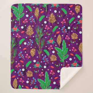 Christmas seamless pattern with pine cones, fir br sherpa blanket