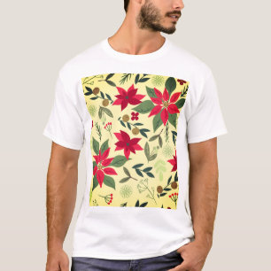 Christmas Seamless Pattern with Red Flowers T-Shirt