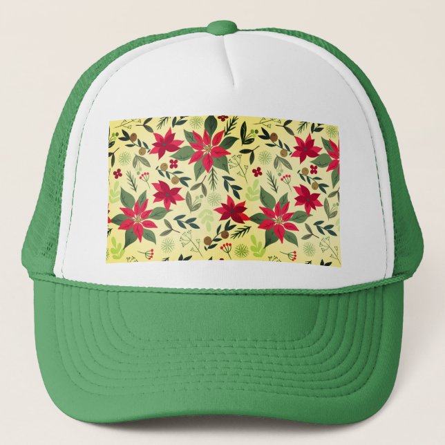 Christmas Seamless Pattern with Red Flowers Trucker Hat (Front)