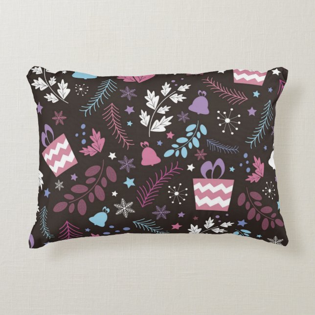 Christmas seamless pattern with tree,  snow,  gift accent pillow (Front)