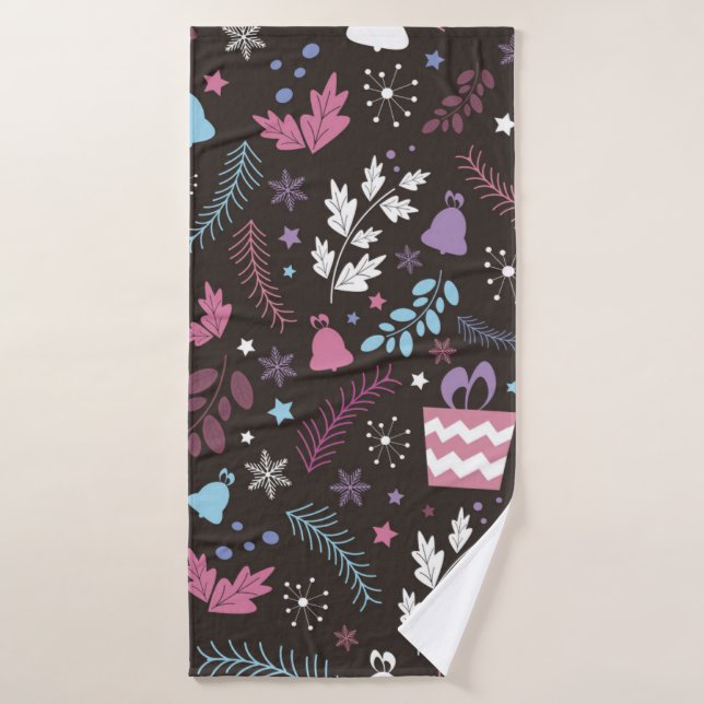 Christmas seamless pattern with tree,  snow,  gift bath towel (Bath Towel)