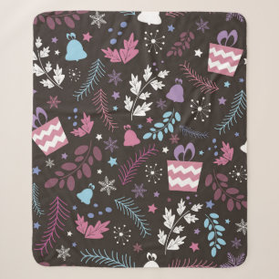 Christmas seamless pattern with tree, snow, gift sherpa blanket