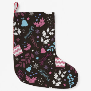 Christmas seamless pattern with tree, snow, gift small christmas stocking