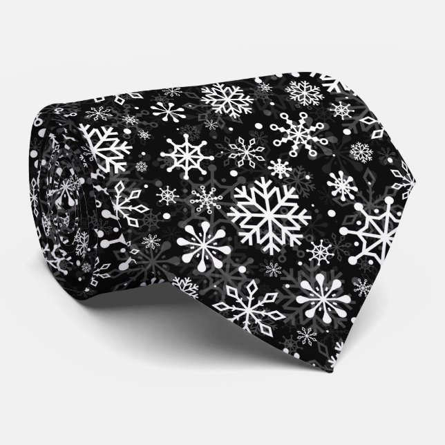 Christmas seamless snowflakes black pattern tie (Rolled)