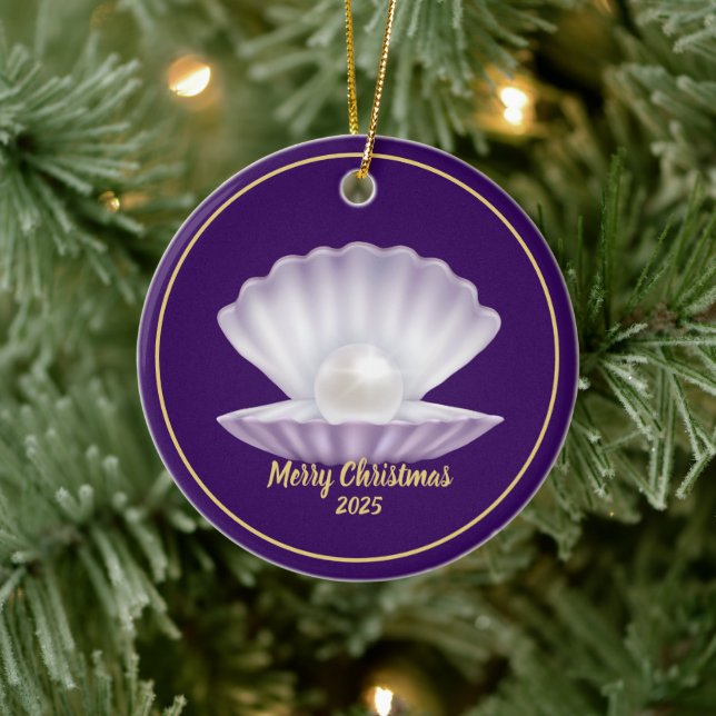 Christmas Seashell Pearl Ceramic Ornament (Tree)