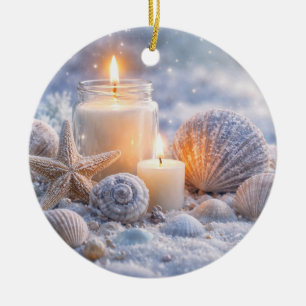 Christmas Seashells Starfish Beach Coastal Ceramic Ornament